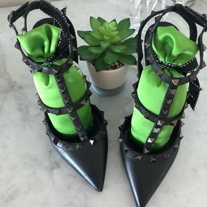 Valentino Garavani Black and Green Studded Heels